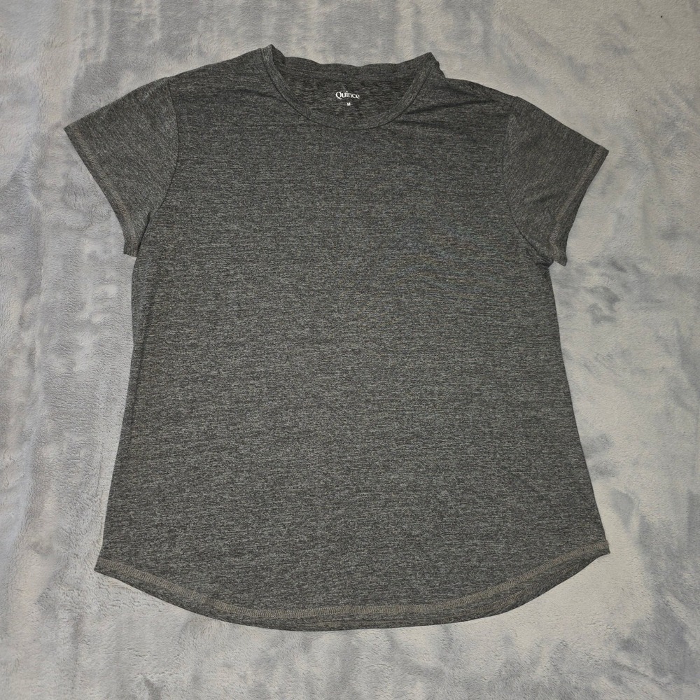Quince Flowknit Breeze Tee Charcoal Grey Heathered Crew Neck Top Medium